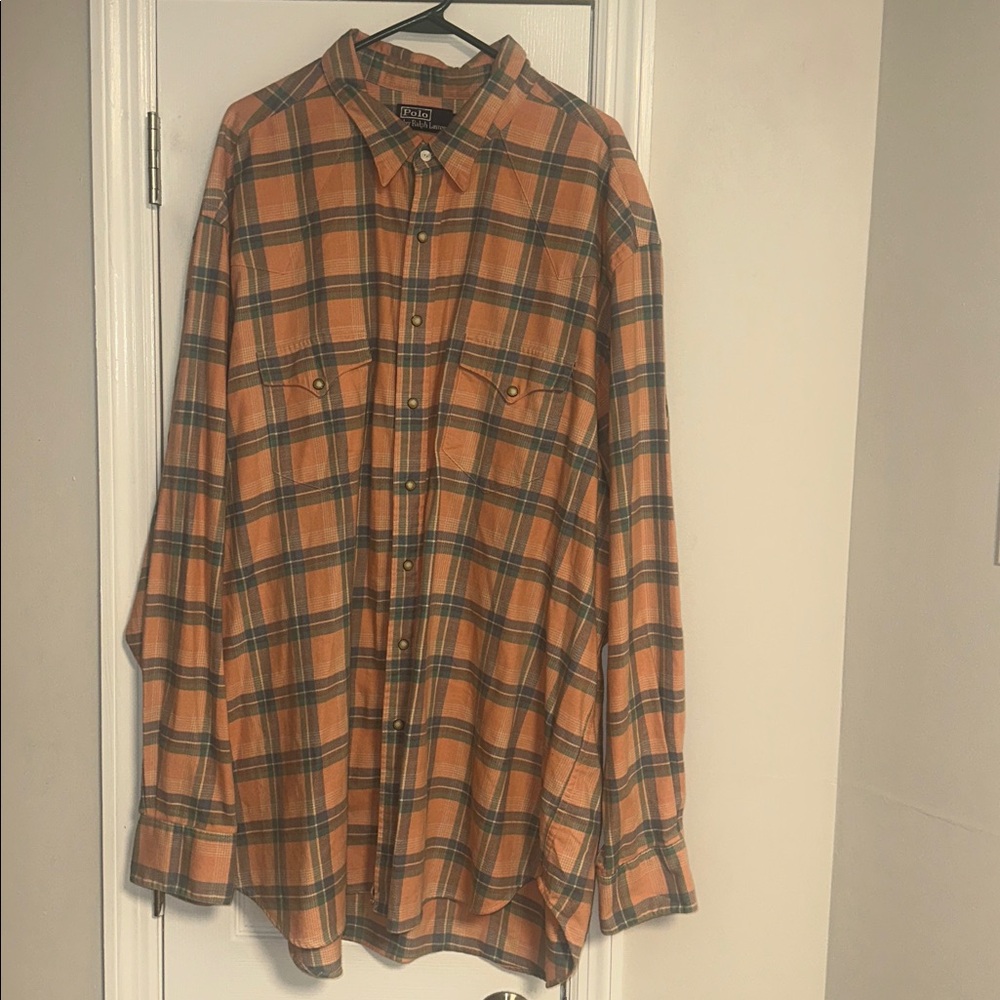 Ralph Lauren Peach and Gray Plaid Button-Down Shirt